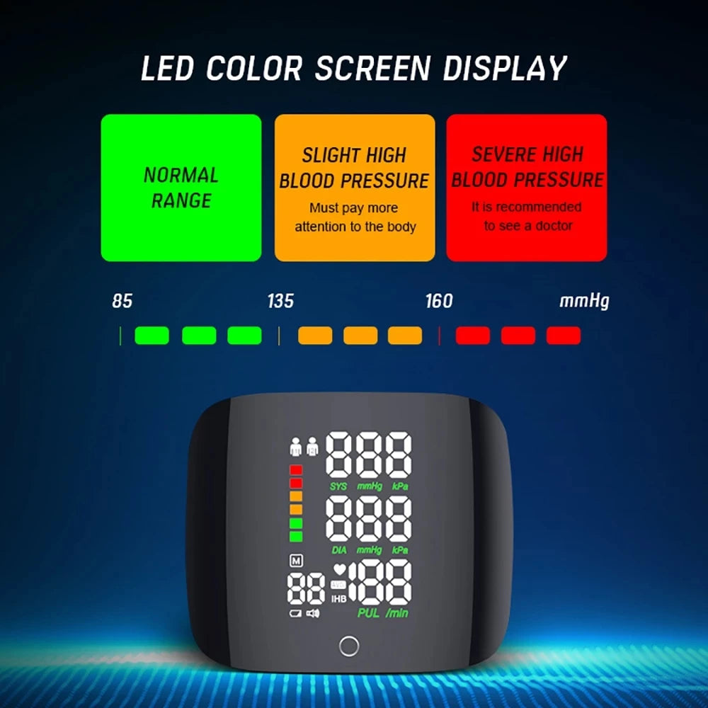Smart Touch LCD Screen Chargeable Voice Wrist Blood Pressure Monitor - Supersell