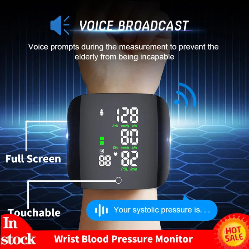 Smart Touch LCD Screen Chargeable Voice Wrist Blood Pressure Monitor - Supersell