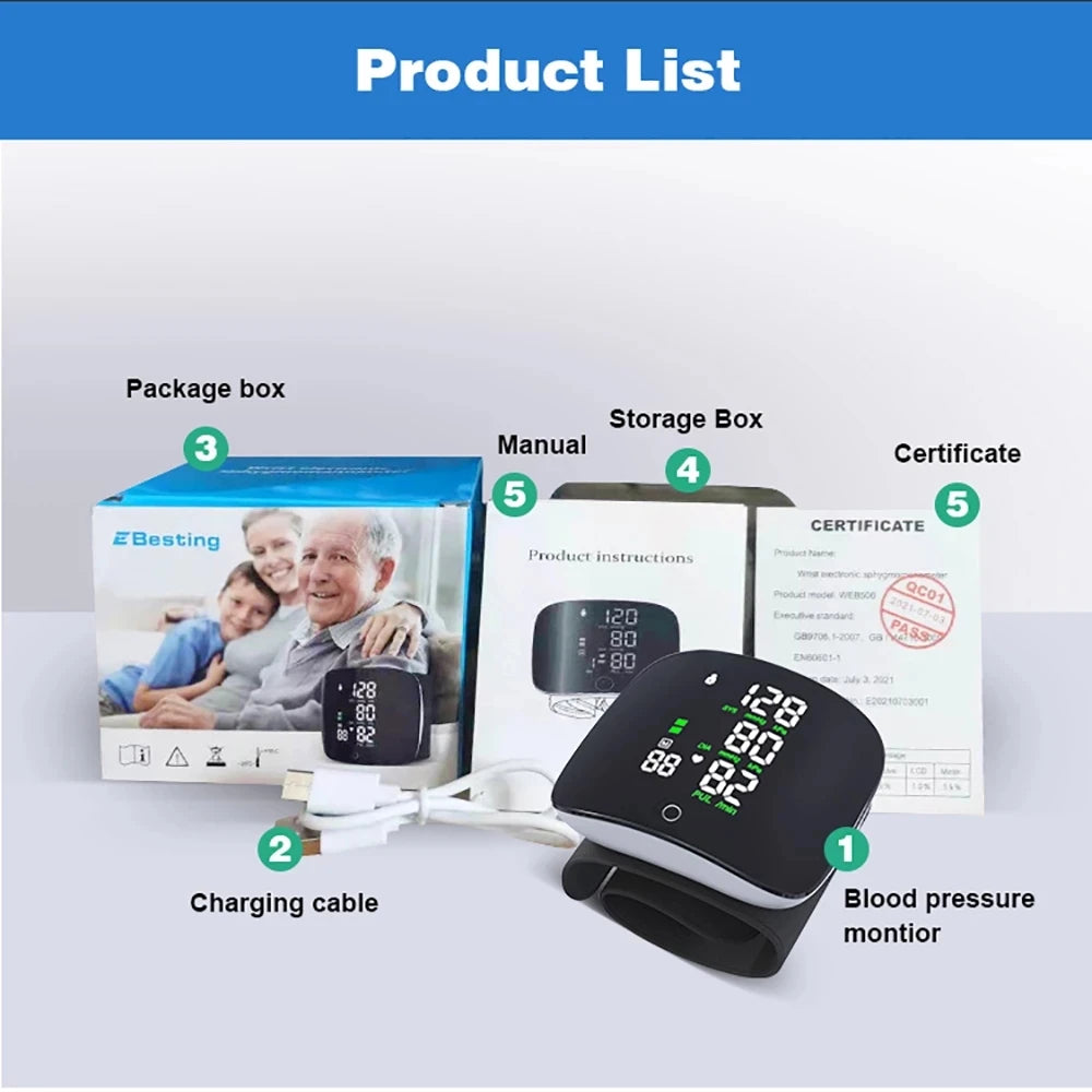 Smart Touch LCD Screen Chargeable Voice Wrist Blood Pressure Monitor - Supersell