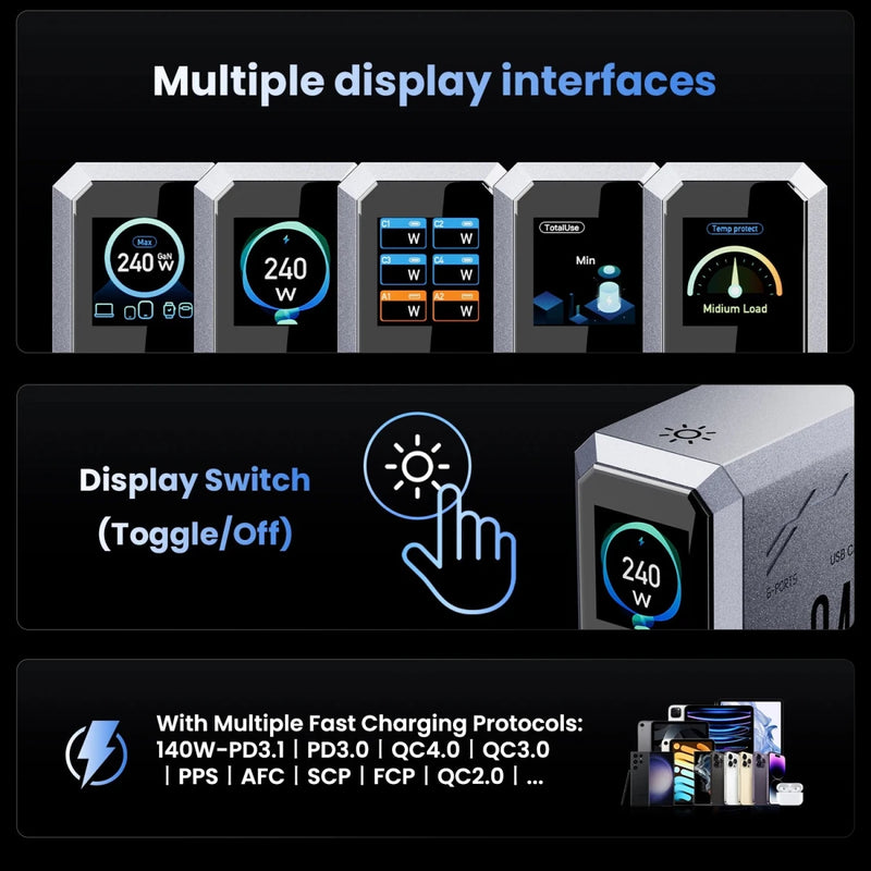 240W 6 - Port GaN Desktop Charger PD3.1 USB - C for MacBook, Laptop, iPhone - Supersell