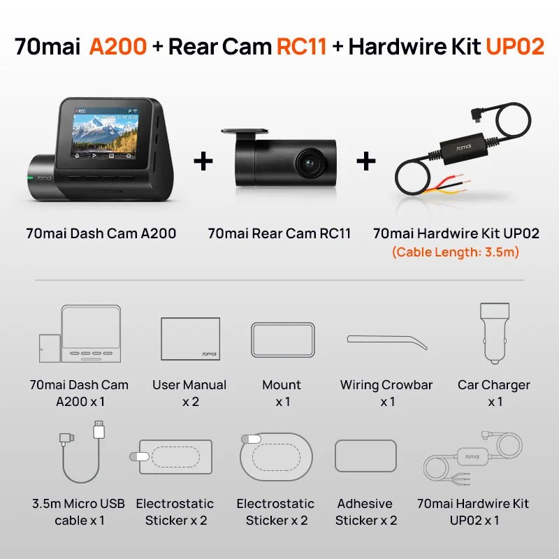 70mai Dash Cam A200 Dual - channel Record 24H - Supersell