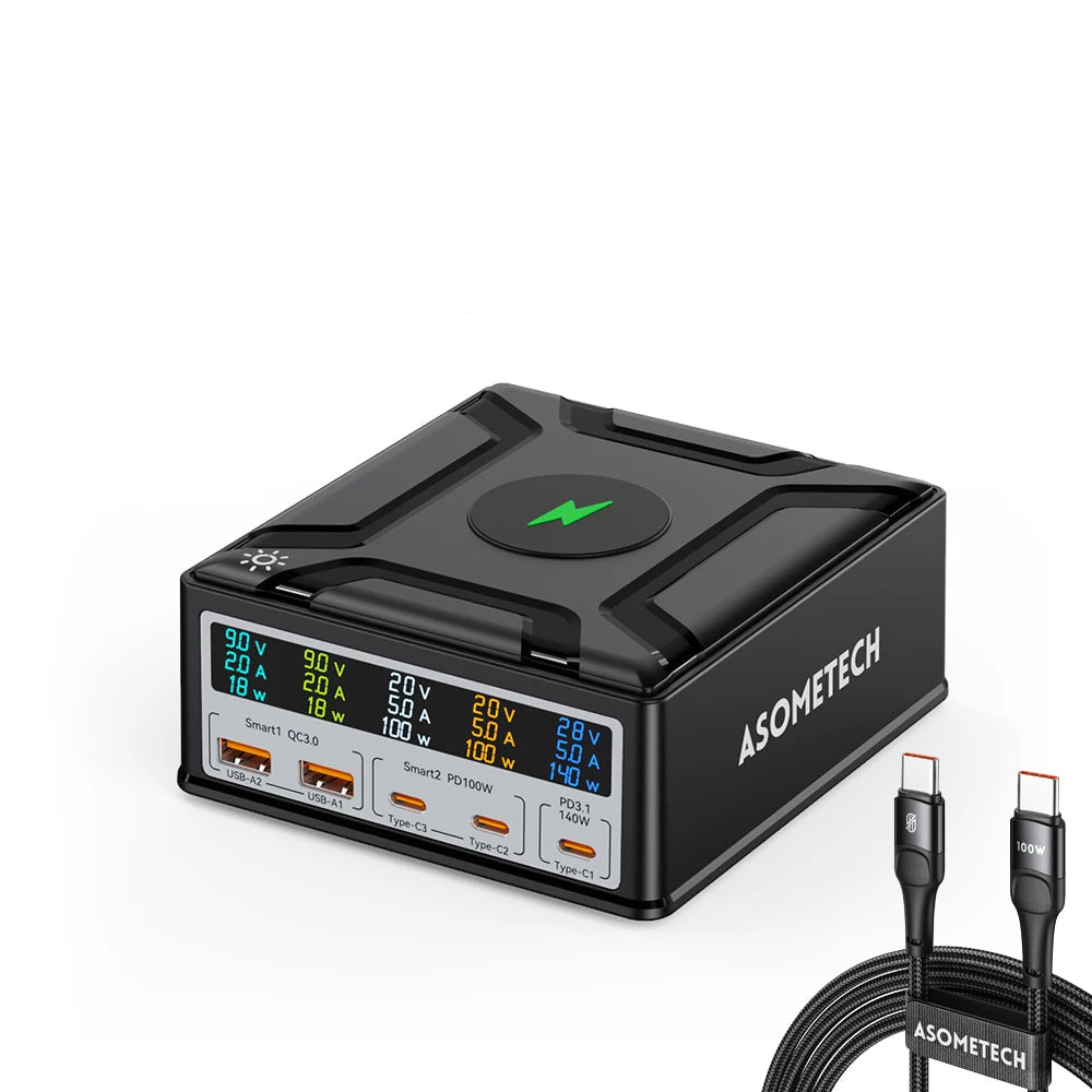 ASOMETECH 260W GaN Charger Digital Display Desktop USB Type C Charger