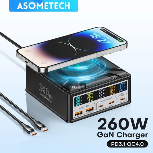 ASOMETECH 260W GaN Charger Digital Display Desktop USB Type C Charger - Supersell