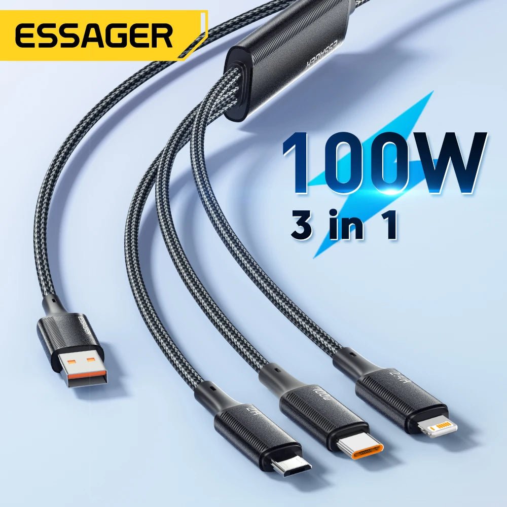 Essager 100W 3 - in - 1 Fast USB - C to Lightning Charger Cable - Supersell