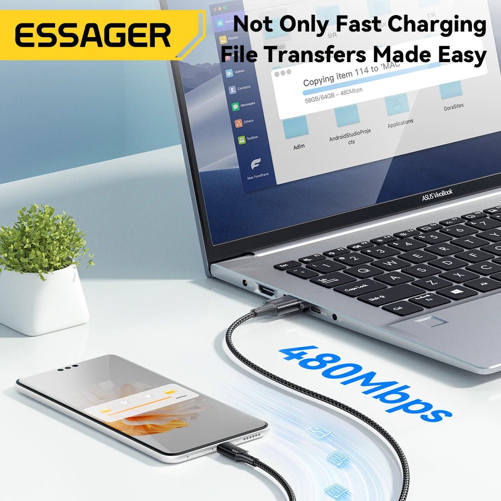 Essager 100W 3 - in - 1 Fast USB - C to Lightning Charger Cable - Supersell